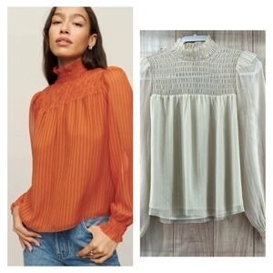 Reformation Women's‎ Everly Blouse Top Mock Neck Long Sleeve Size S Cream Retro